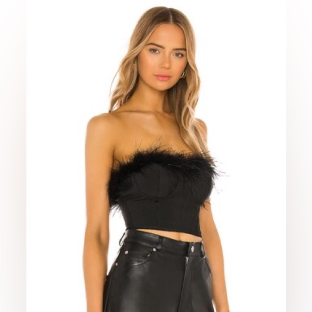 Superdown ramona bustier feather trim corset zip up crop top size small